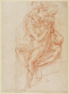Studie Lazara a dvou figurantů (červená křída na papíře) od Michelangelo Buonarroti