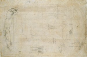 Studie mužské paže a některé architektonické skici, c1490-1560 od Michelangelo Buonarroti