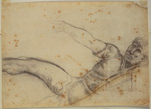 Studie neautografické figury a nápisu od Michelangelo Buonarroti