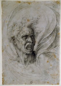 Studoval hlavu křičícího muže. Kresba Michelangela Buonarrotiho (1475-1564). Florencie, muzeum Uffizi (Florencie, návrh kabinetu a známky Uffizi). od Michelangelo Buonarroti
