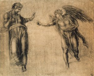 Zvěstování, kresba Michelangelo. Kabinet kreseb a tisků, Galerie Uffizi, Florencie od Michelangelo Buonarroti