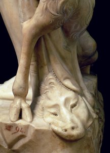 Bakchovo opilost, detail hlavy pantera, socha Michelangela Buonarrotiho 1475-1564, 1496-97 mramorový detail z 52672