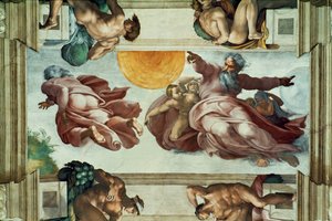 Sixtinská kaple; stropní fresky po restaurování (freska) od Michelangelo Buonarroti