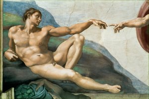 Sixtinská kaple; stropní fresky po restaurování (freska) od Michelangelo Buonarroti