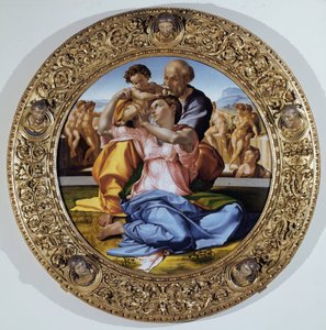 Tondo Doni: Svatá rodina se svatým Janem Křtitelem - olej na desce od Michelangelo Buonarroti