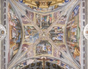 Klenba kněžiště s výjevy ze života Panny Marie (freska) od Michelangelo Carminati
