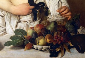 Bakchus, detail s miskou ovoce, cca 1589 (olej na plátně) od Michelangelo Merisi da Caravaggio