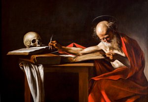 Saint Girolamo 1605 - 1606, Oil on canvas.   1326146   cs       czech Successfully Translated  Original: Bust Portrait of Child Translat: Bust Portrait of Child 1270461 cs czech Successfully Translated Original: He was full of joy and attention", illustrat od Michelangelo Merisi da Caravaggio