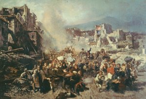 Zemětřesení v Torre Del Greco, Michele Cammarano (1835-1920), olej na plátně