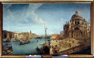 Pohled na vchod do Canal Grande a na kostel Salute v Benátkách Obraz Michele Marieschi (1710-1741) Slunce z 18. století. 1,25x2,13m od Michele Marieschi