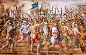 Triumf konzula Lucius Aemilius Paulus nad Perseem krále Makedonie (detail), asi 1570 (freska) od Michele and Rocchetti Jacopo Alberti