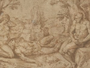 Adam a Eva truchlí po smrti Ábela, ca. 1576. od Michiel Coxie