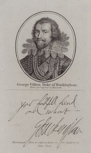 George Villiers vévoda z Buckinghamu, anglický dvořan, politik a oblíbenec krále Jakuba I. (rytina) od Michiel Janszoon van (after) Miereveldt