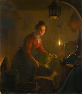 Žena v kuchyni při svíčkách, cca 1830 (olej na desce) od Michiel Versteegh