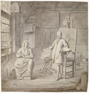Malíř Michiel Comans a jeho třetí manželka Elisabeth van der Mersche ve studiu