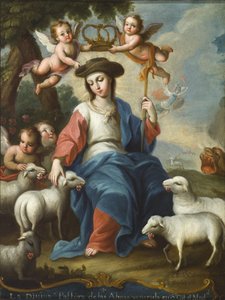 Božská pastýřka (La divina pastora), kolem 1760 (olej na mědi, želvovém krunýři a kostěném rámu)