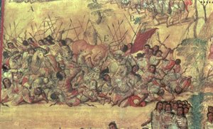 Bitva ve městě Cholula mezi Španěly a Indiány v říjnu 1519