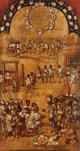 Dobytí Mexika, Panel III, cca 1696-1715 (malba na dřevo) od Miguel Gonzalez