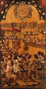 Dobytí Mexika, Panel X, cca 1696-1715 (malba na dřevo) od Miguel Gonzalez