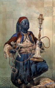 ""Portrait de nubien a la pipe a eau"" (Nubian with a Water Pipe) Akvarel od Mihaly Zichy (1827-1906) 1862 Rozměr 49,5x31 cm Soukromá sbírka