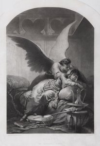Tamara a démon. Ilustrace k básni Démon od Michaila Lermontova, c. 1880 od Mihaly von Zichy