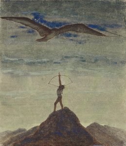 Znamení Střelce (Z cyklu ""Zodiac") par Ciurlionis, Mikalojus Konstantinas (1875-1911). Tempera na papíře, rozměr : 35,3x30,1