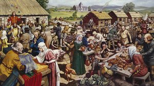 Saský vesnický jarmark (barevná litografie)