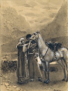 Rozloučení Zary s Ismailem. Ilustrace k básni Ismail Bey od Michaila Lermontova, 1890-1891 od Mikhail Aleksandrovich Vrubel