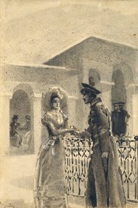 Princezna Mary a Grushnitsky. Ilustrace k románu Hrdina naší doby od Michaila Lermontova, 1891 od Mikhail Aleksandrovich Vrubel