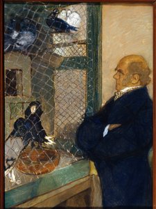 Charles Darwin (1809-1882) v holubníku v Downe (Anglie) (C. Darwin v Dove cote v Downe). Dílo Michaila Dmitrieviče Ezuchevského (1880-1928), pastel na kartonu