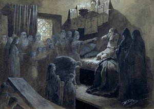 Ivan IV (1530-84) Hrozný, kterého navštívili duchové těch, které zavraždil (pero a inkoust s tělovou barvou na papíře)