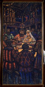 Svatba velkovévody Vladimíra I. Svjatoslaviče (známého jako Velké nebo Rudé slunce, 958-1015) (Svatba velkovévody Vladimíra I. Svjatoslaviče) Scéna svatební hostiny - Obraz Michaila Nikolajeviče Jakovleva (1880-1942), olej na plátno, kolem roku 1920