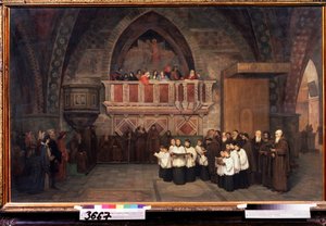 ""Nešpory v kostele sv. Františka z Assisi, Itálie"" Obraz Michaila Petroviče Botkina (1839-1914) 1871 Státní Treťjakovská galerie, Moskva od Mikhail Petrovich Botkin
