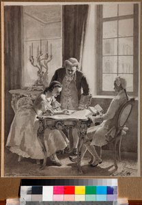 ""Lekce ruského jazyka císařovny Kateřiny II. (1729-1796)" (Lekce ruského jazyka císařovny Kateřiny II.) Kresba perem a tuší od Michaila Klodta (1835-1914) od Mikhail Petrovich Klodt