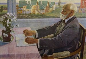 Portrét ruského fyziologa Ivana Pavlova (barevné lito) od Mikhail Vasilievich Nesterov