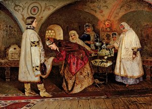 Car Alexej Michajlovič (1629-76) Setkání se svou nevěstou, Maria Miloslavasky, 1887 od Mikhail Vasilievich Nesterov