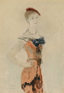 Dáma s červeným baretem, 1935 od Mikhail Xenofontovich Sokolov