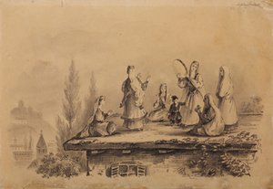 Gruzínské ženy na střeše Lezghinka, 1837