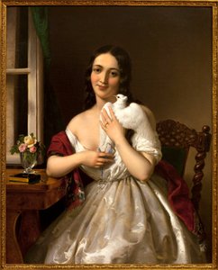 Cestující holub. Obraz Miklose Barabase (1810-1898), olej na plátně