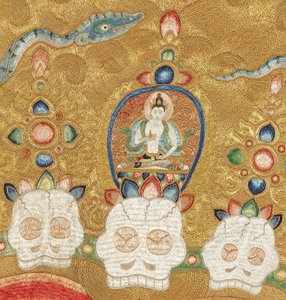 Detail císařské vyšívané hedvábné thangky od Ming Dynasty Chinese School
