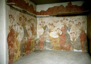 Minojské umění: „jarní“ fresky od Akrotiri po Santorini. 16. století před naším letopočtem. Athény, Národní archeologické muzeum – minojské umění: jaro. Fresky z Akrotiri, Santorini. 16. století před naším letopočtem. Národní archeologické muzeum, Atény, Ř od Minoan
