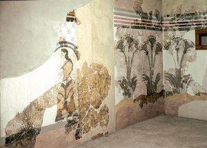 Minojské umění: „Žena s Lys““ Freska z Akrotiri na Santorini. 16. století před naším letopočtem. Athény, Národní archeologické muzeum od Minoan