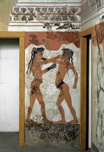 Minojské umění: “”boj mezi dvěma boxery””” Freska z Akrotiri do Santorini. 16. století před naším letopočtem. Athény, Národní archeologické muzeum od Minoan