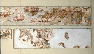 Minojské umění: „námořní expedice“ Freska z Akrotiri na Santorini. 16. století před naším letopočtem. Athény, Národní archeologické muzeum od Minoan