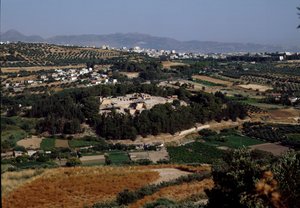 Minojské umění: pohled na celý palác krále Minose v Cnossos (Knossos). 1600-1400 před naším letopočtem. Kréta od Minoan