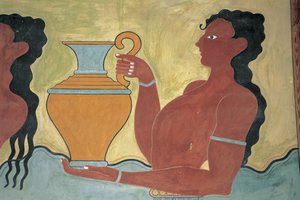 Detail nástěnné malby na zdi paláce, Palác Minos, Knossos, Kréta, Řecko od Minoan