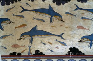 Megaron of Queen zdobený delfíními freskami, Palác Knossos, Kréta, Řecko, minojská civilizace