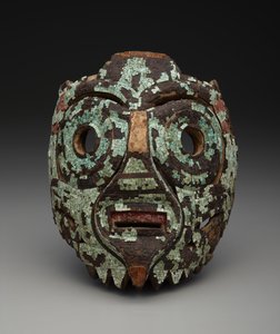 Maska, možná Tlaloc, kolem 1350-1521 (dřevo, tyrkys, skořápka, lignit a pryskyřice)