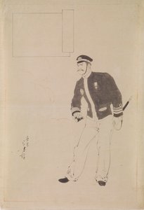 Přípravná kresba pro dřevotisk zobrazující japonského námořního důstojníka během čínsko-japonské války od Mizuno Toshikata