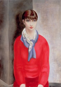 Kiki de Montparnasse v červeném svetru a modré šále od Moise Kisling